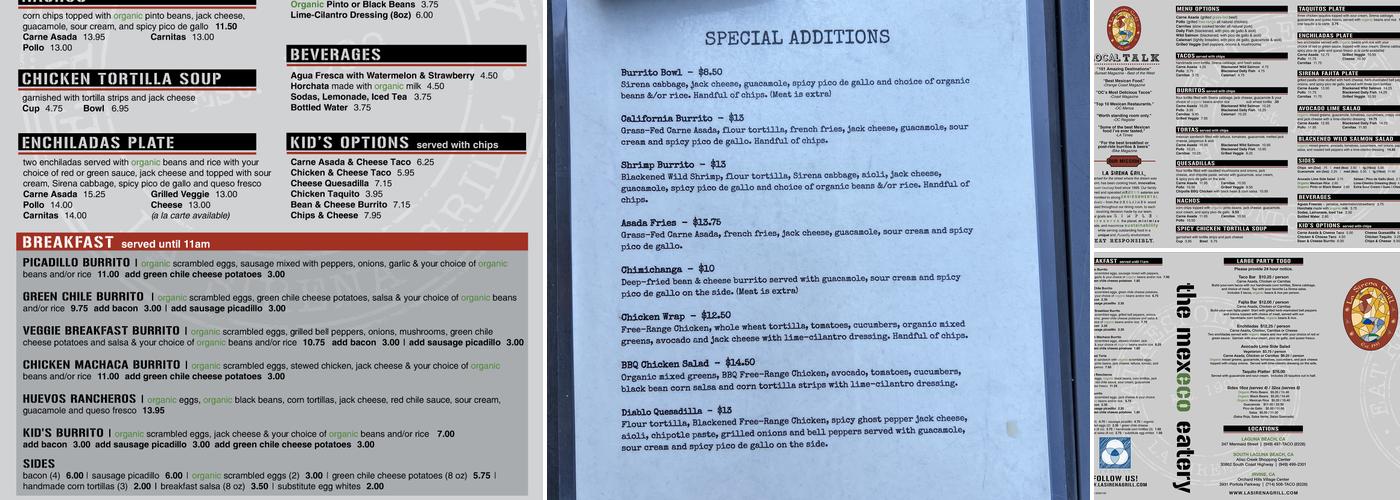 La Sirena Grill Menu