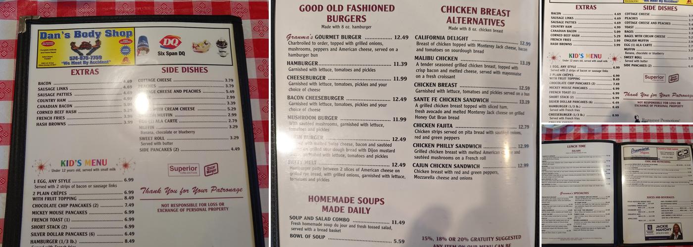 Granma's House of Pancakes Menu