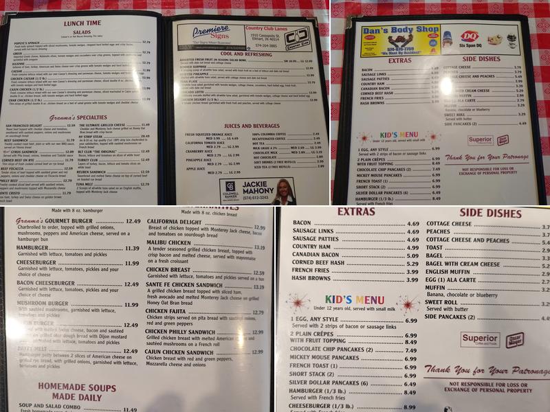 Granma's House of Pancakes Menu