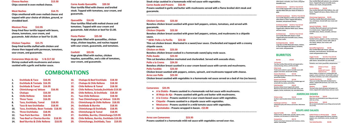 Ranchito #2 Menu