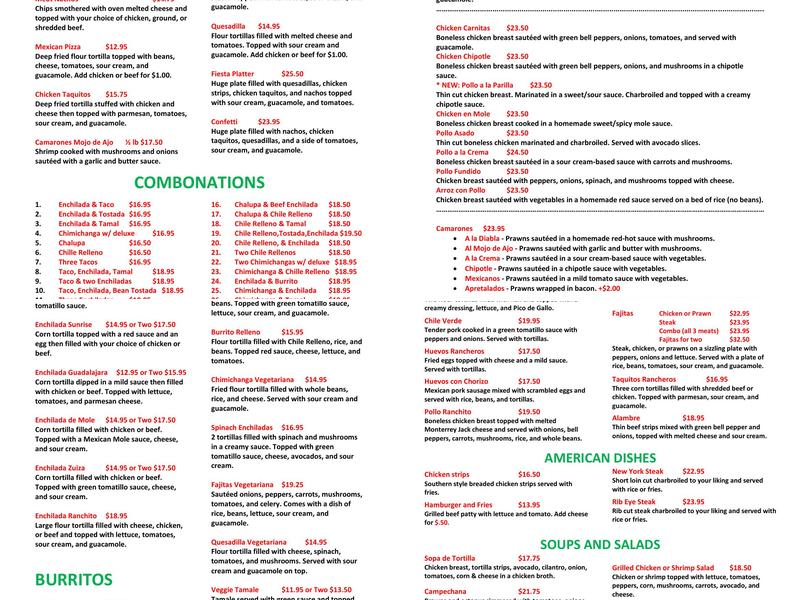 Ranchito #2 Menu