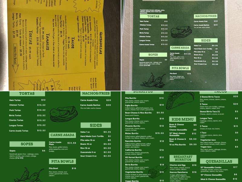 Pita's Taqueria Authentic Mexican Food Menu