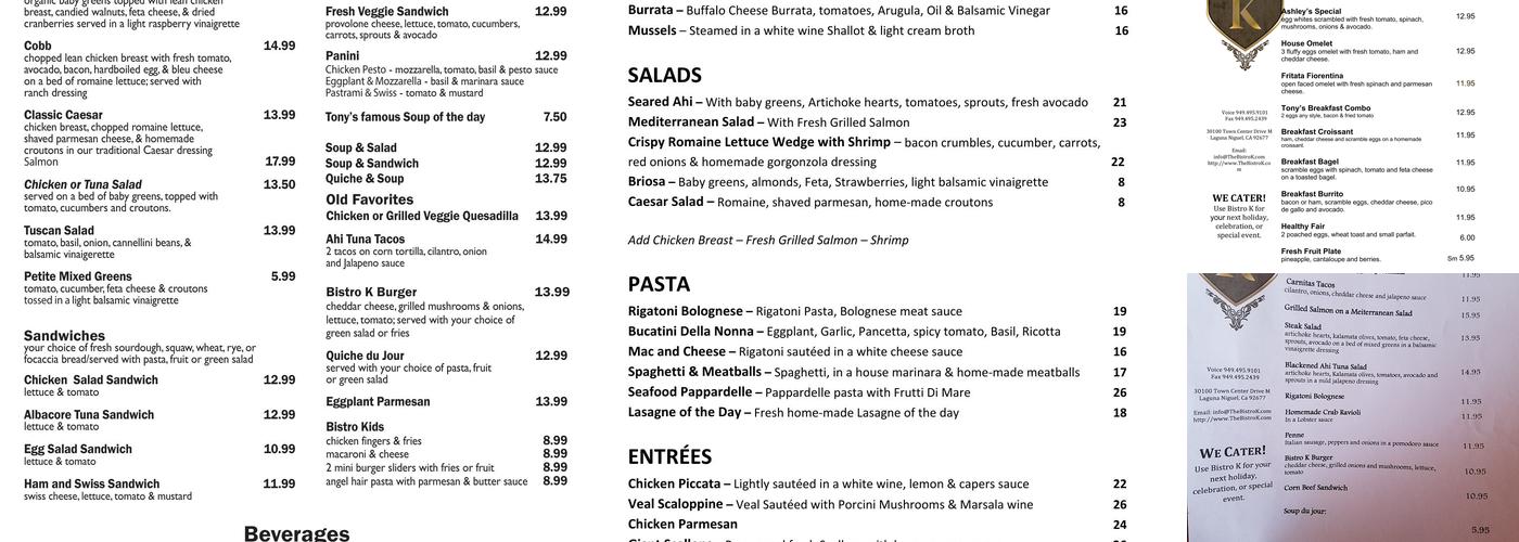 The Bistro K Menu
