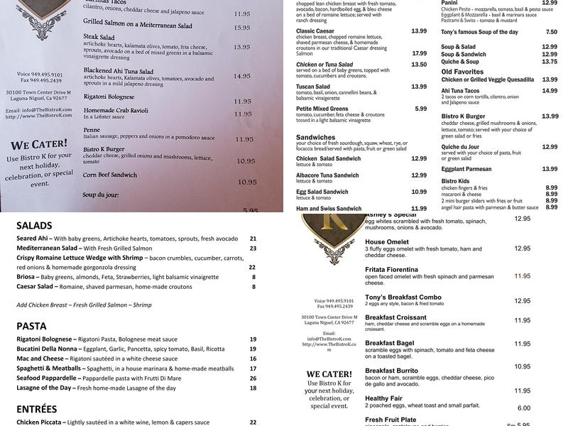 The Bistro K Menu