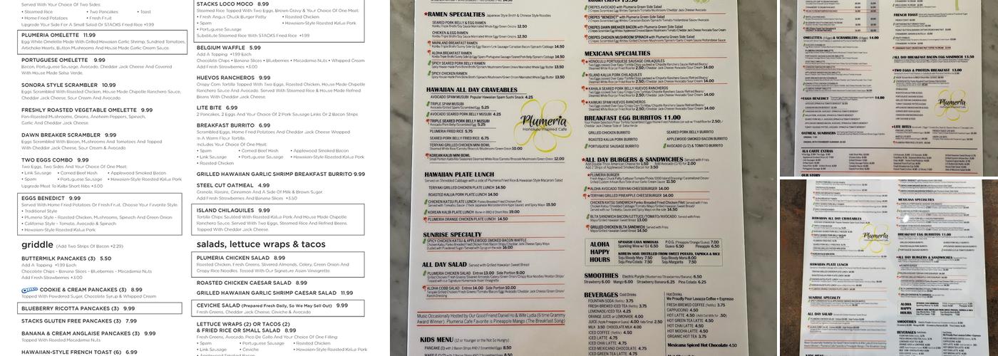 Plumeria Cafe by Stacks Pancake House Menu