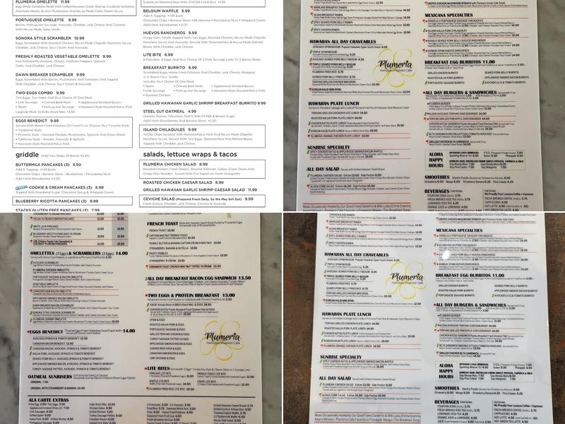 Plumeria Cafe by Stacks Pancake House Menu