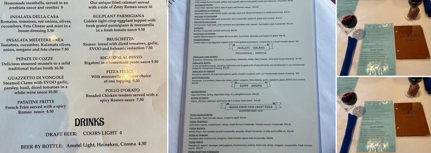 Romeo Cucina Menu