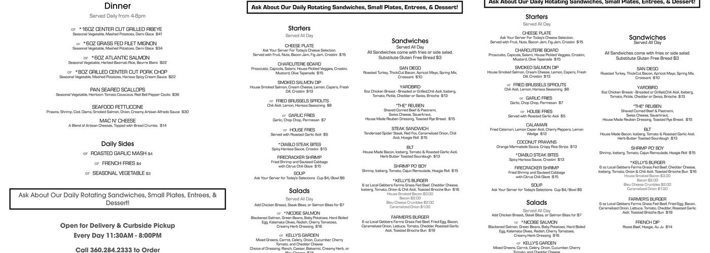 Kelly's Restaurant & Lounge Menu