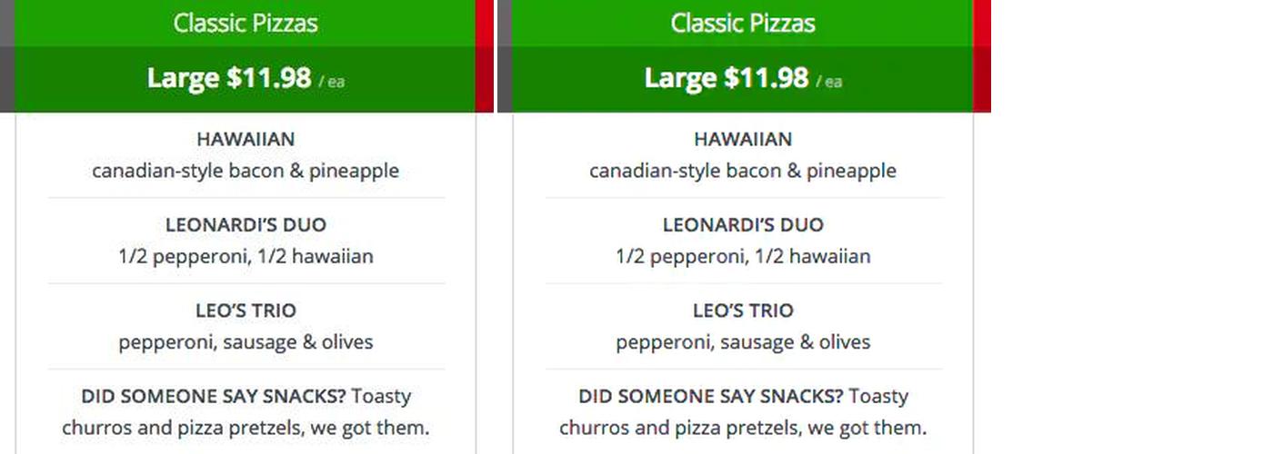 Leonardo's Pizza Menu