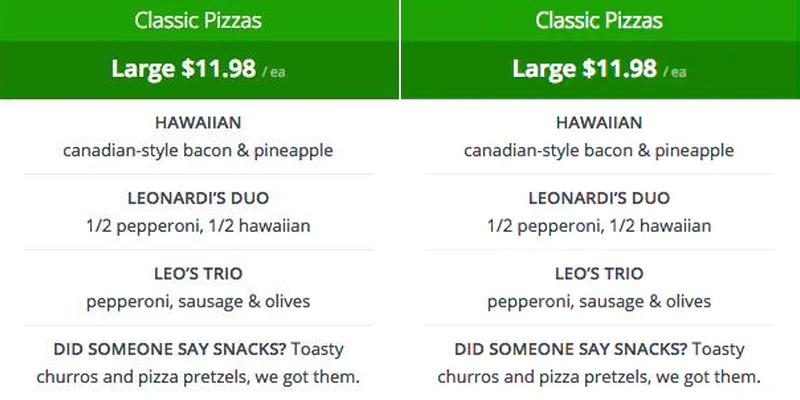 Leonardo's Pizza Menu