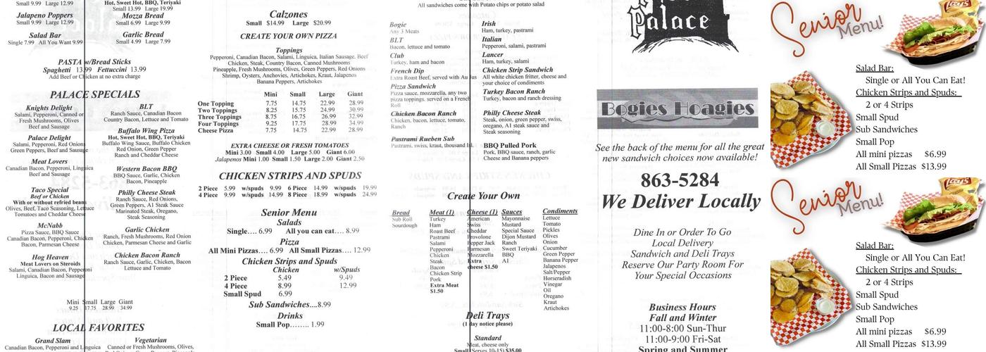 Pizza Palace Menu