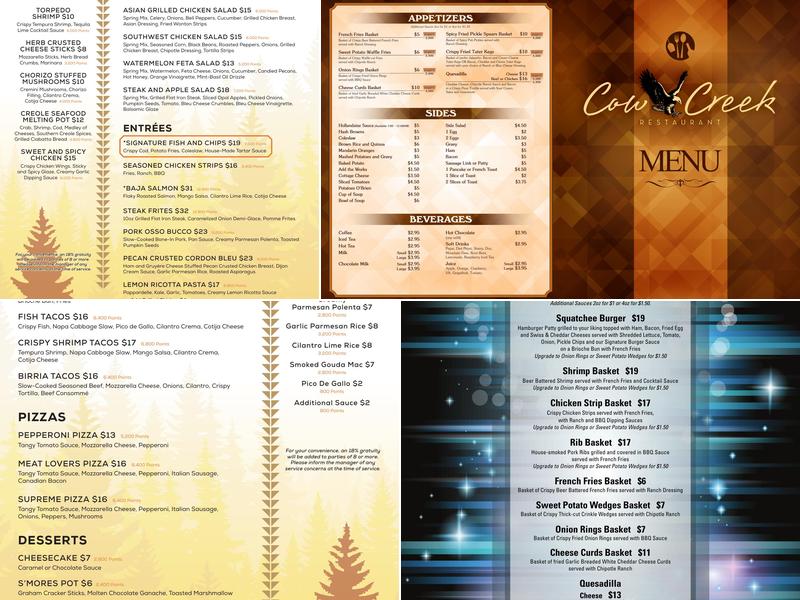 Cow Creek Restaurant Menu