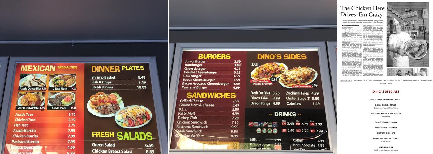 Dino's Famous Chicken Menu