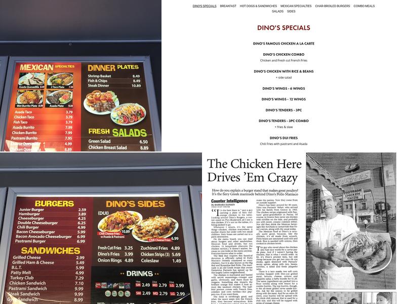 Dino's Famous Chicken Menu