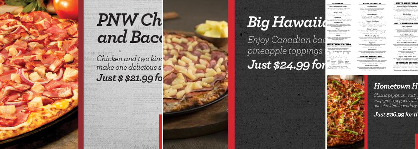 Abby's Legendary Pizza Menu