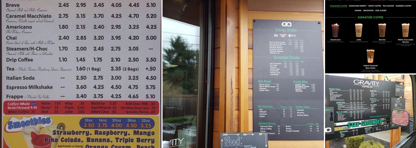 Gravity Coffee Menu