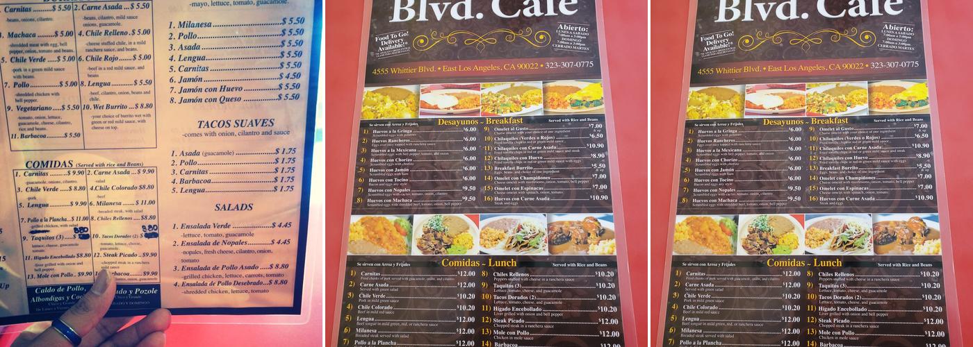 Boulevard Cafe Menu