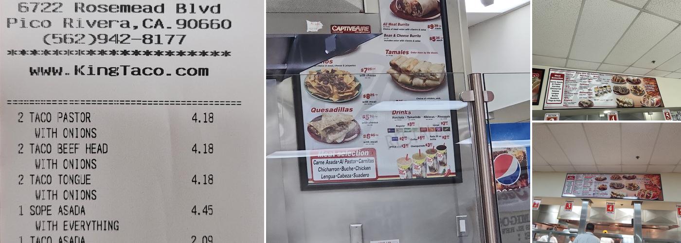 King Taco Menu
