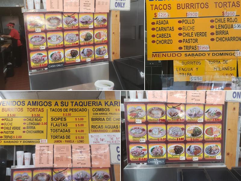 Karina's Mexican Food Menu