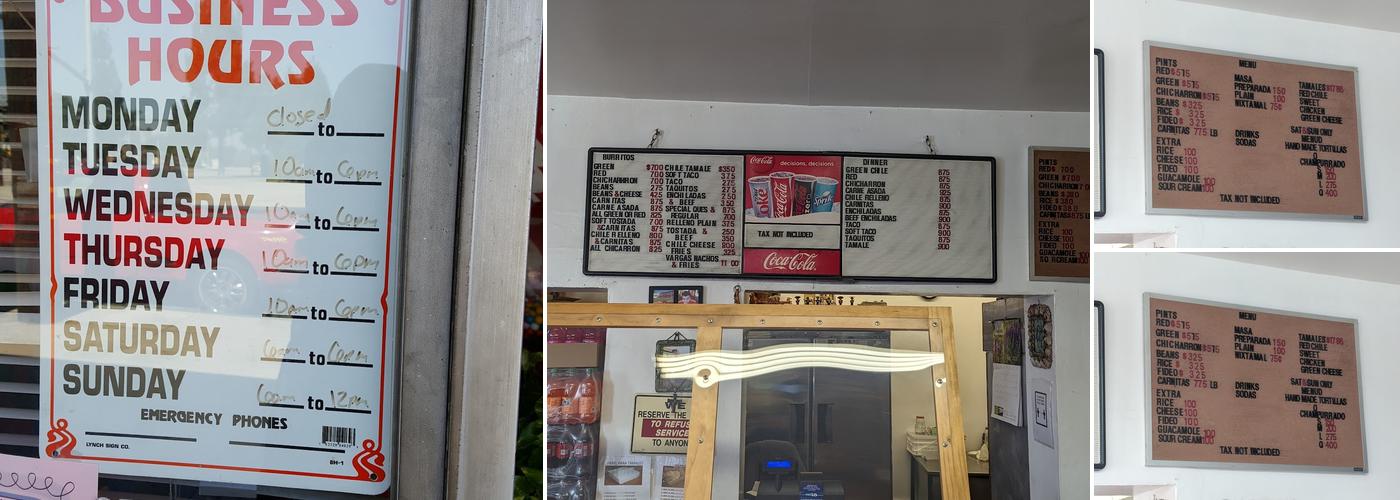 Vargas Mexicatessen Menu