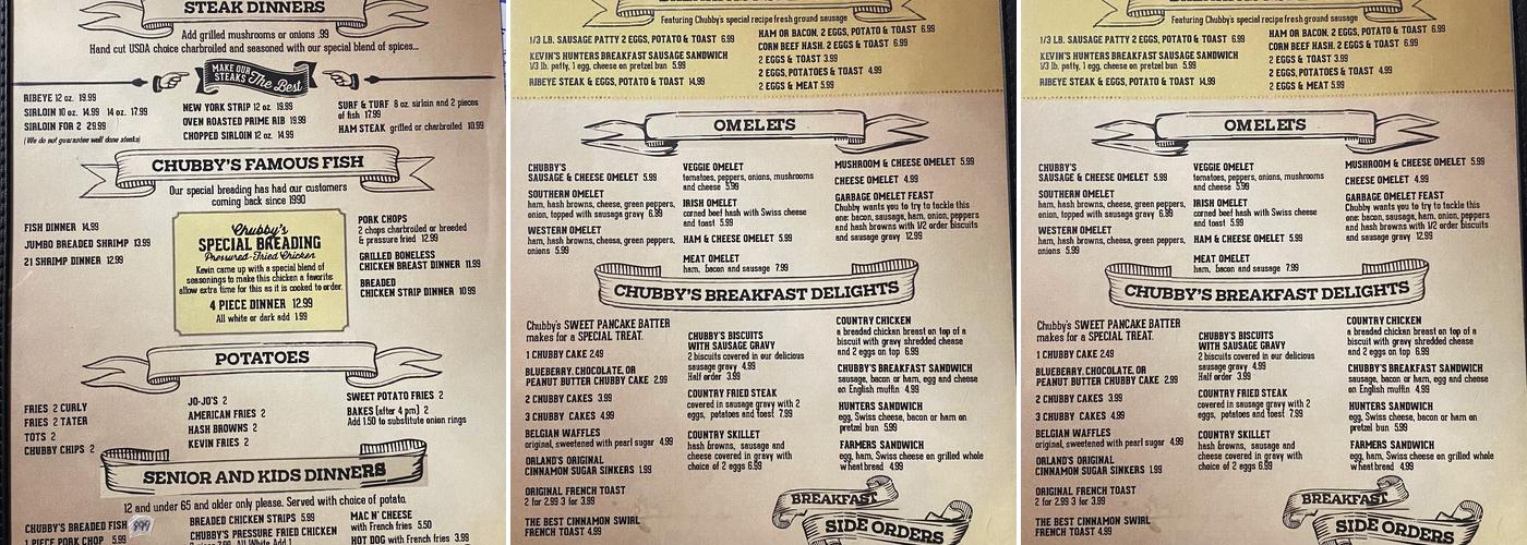Chubby's Fish & Steak Menu