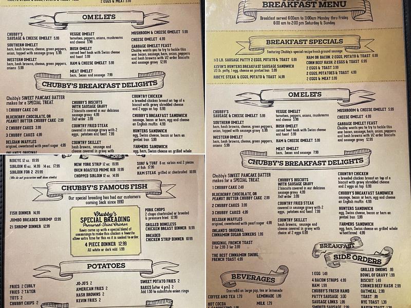 Chubby's Fish & Steak Menu