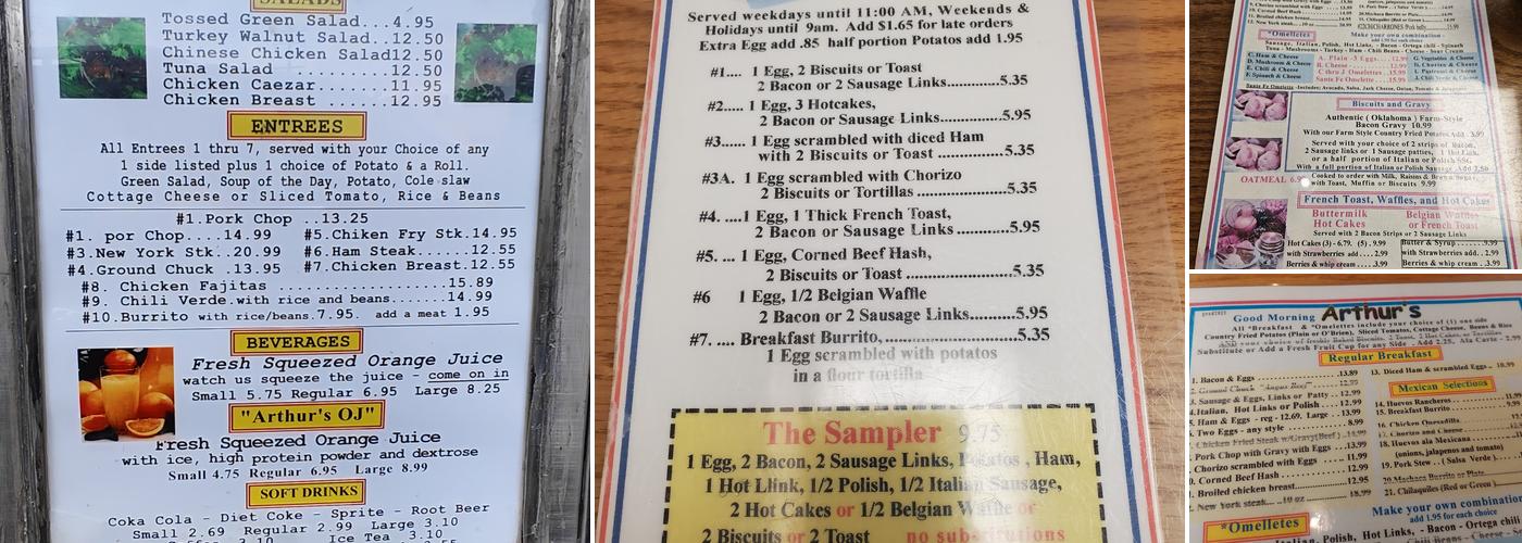 Arthur's Restaurant Menu