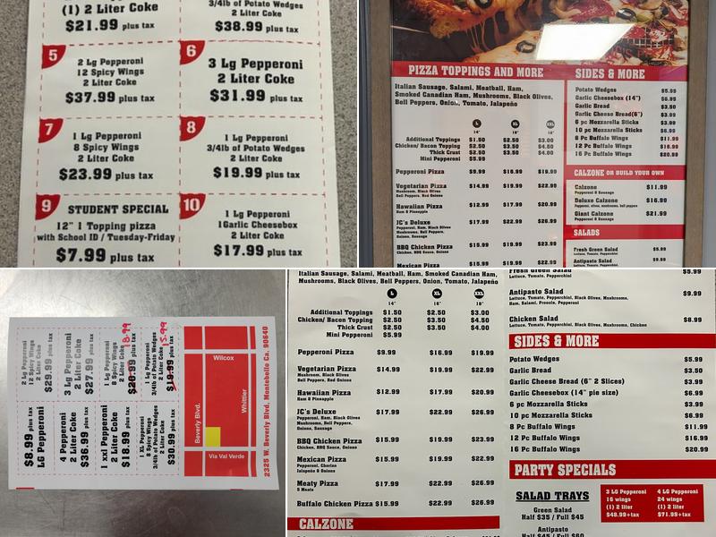 JC's Pizza Menu