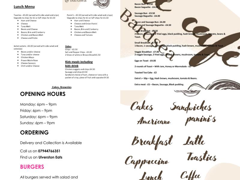 The Cafe at Bardsea Menu