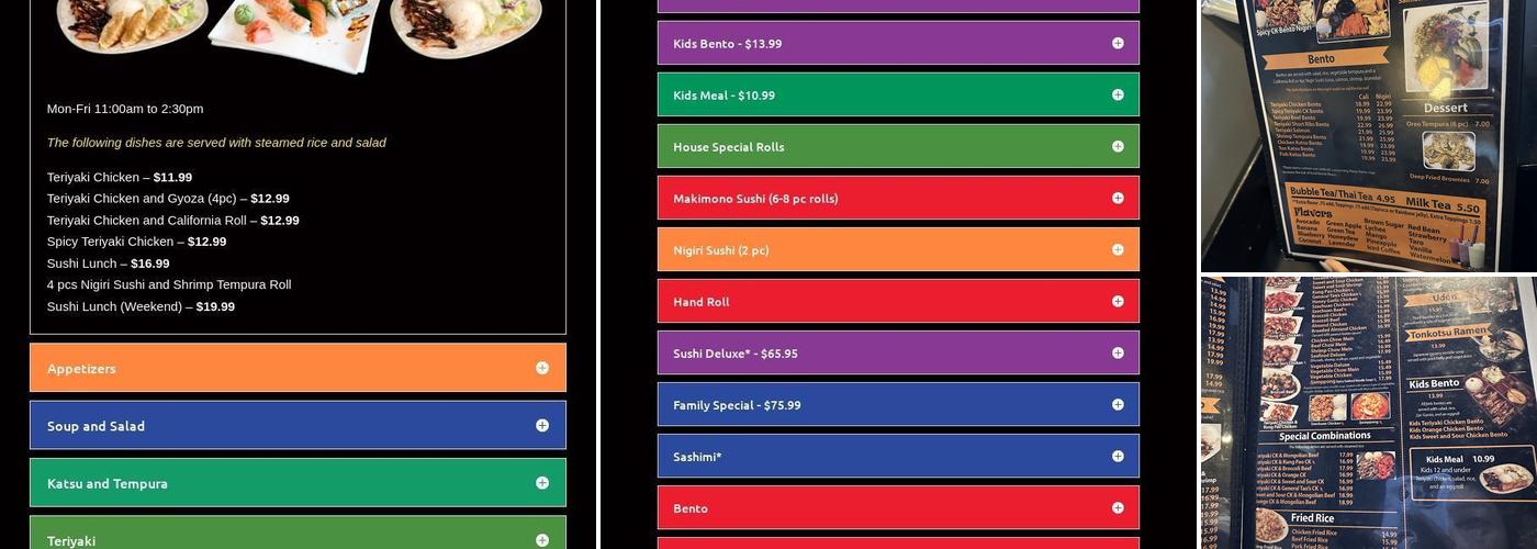 Happy Bento Menu