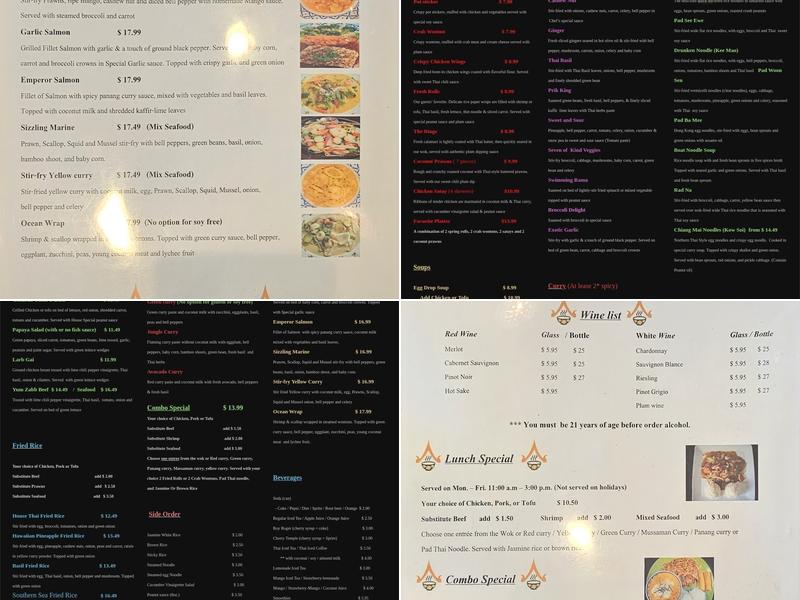 Charm Thai Cuisine Menu