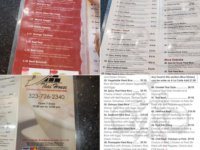 Thai House Menu