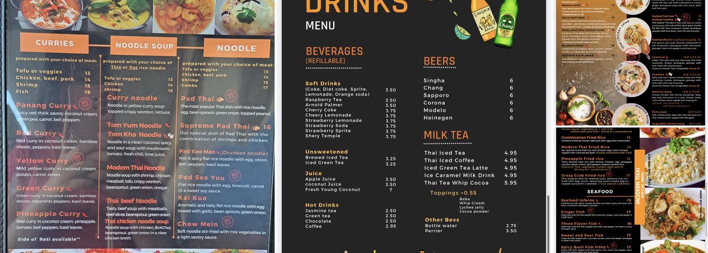 Modern Thai Restaurant Menu