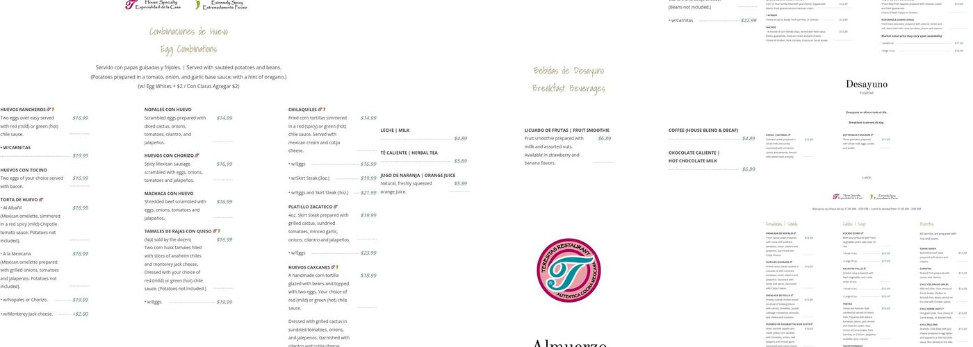Teresitas Restaurant Menu