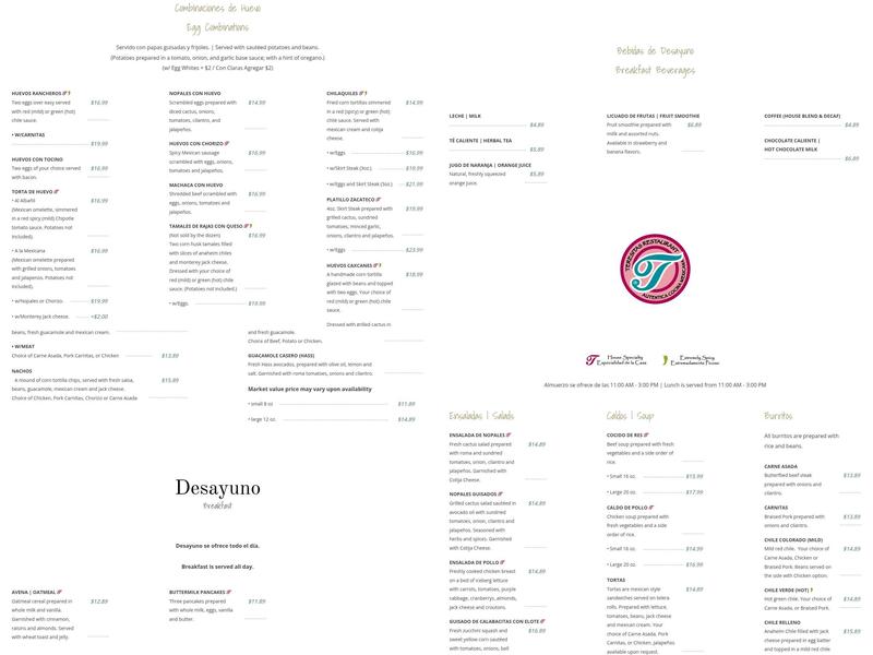 Teresitas Restaurant Menu