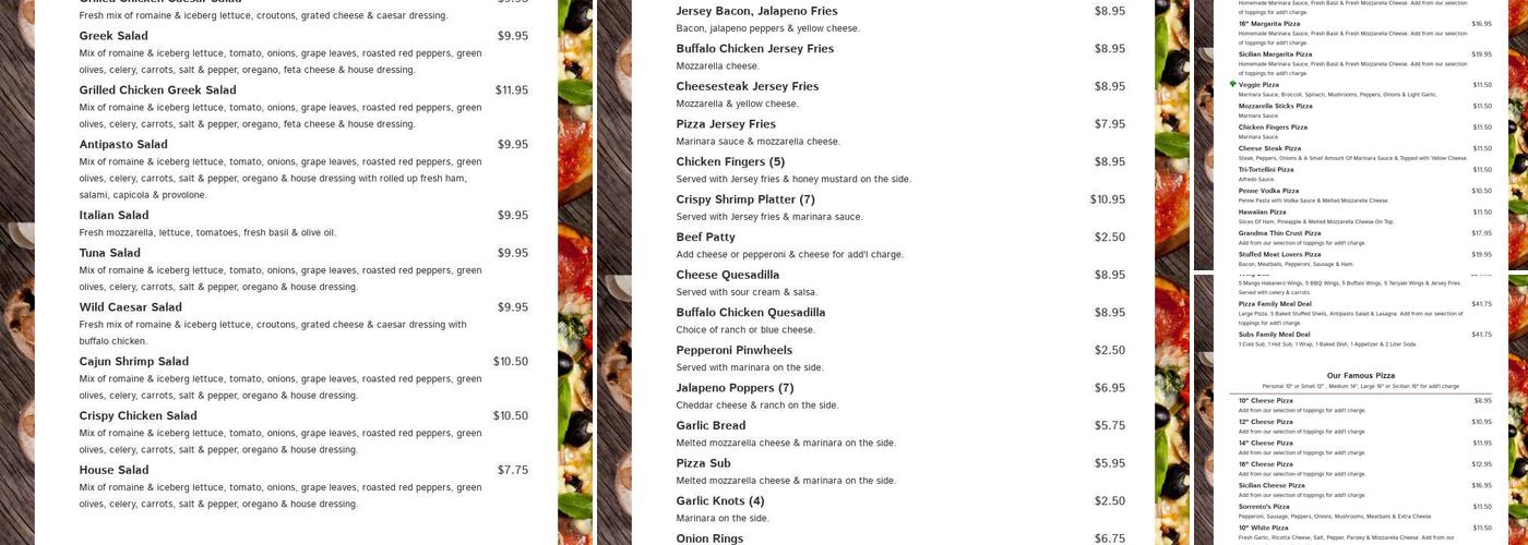 Sorrento's Pizzeria Menu