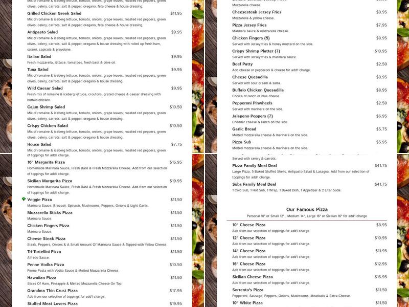Sorrento's Pizzeria Menu