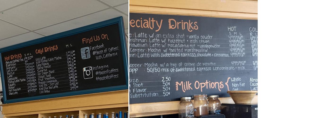 House of Coffees Menu