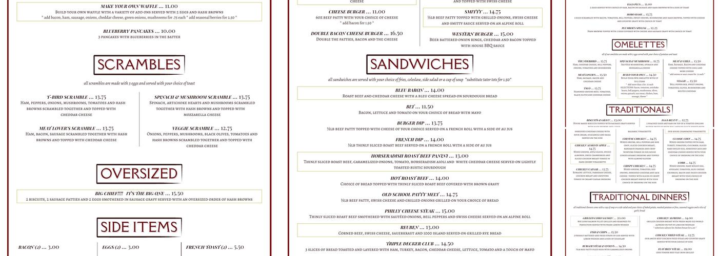 Thunderbird Restaurant Menu