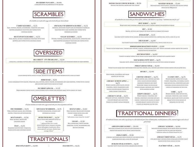 Thunderbird Restaurant Menu