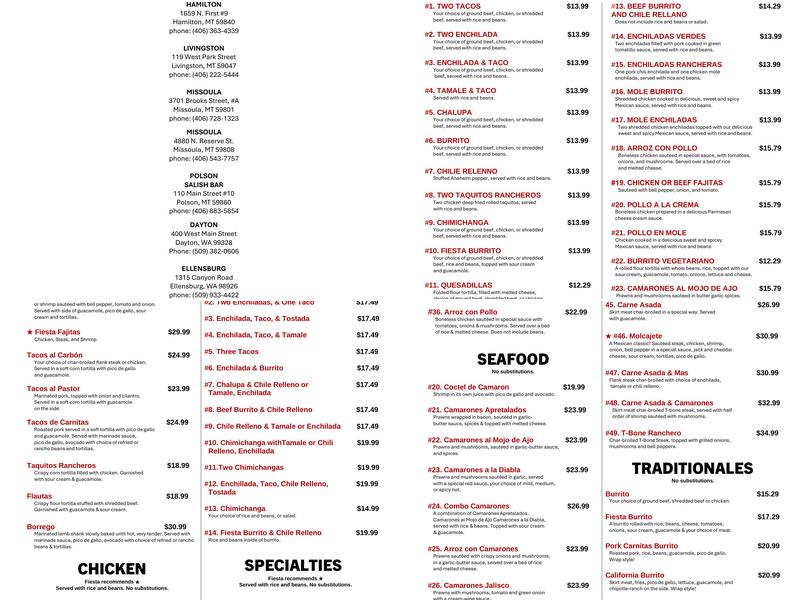 Fiesta En Jalisco Menu