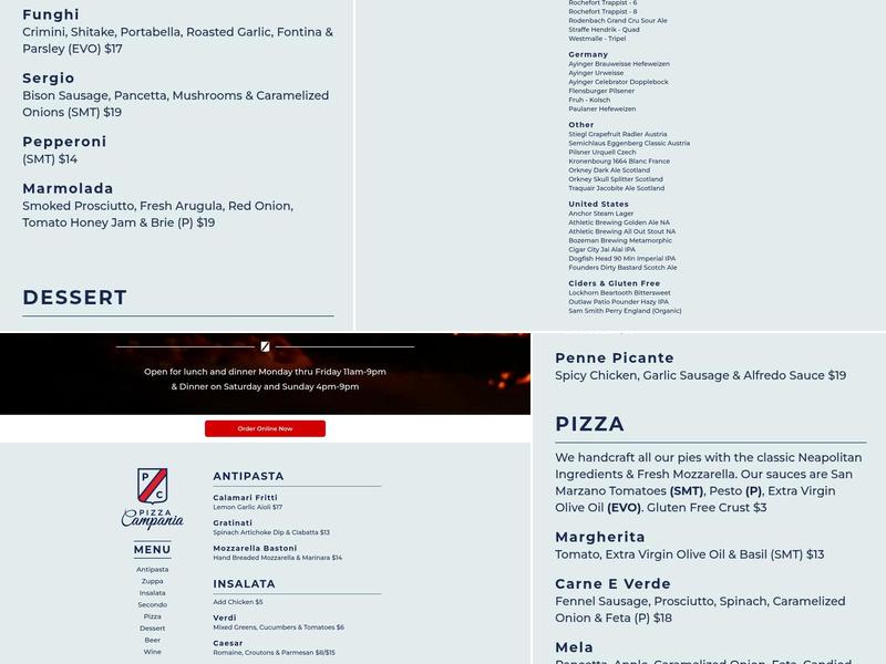 Pizza Campania Menu