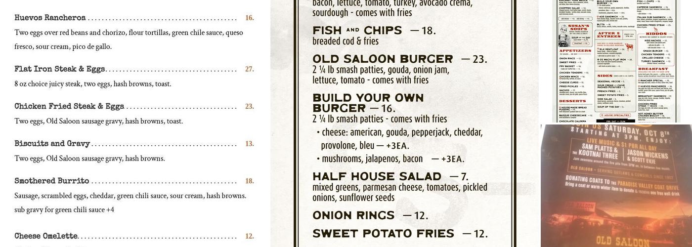 The Old Saloon Menu