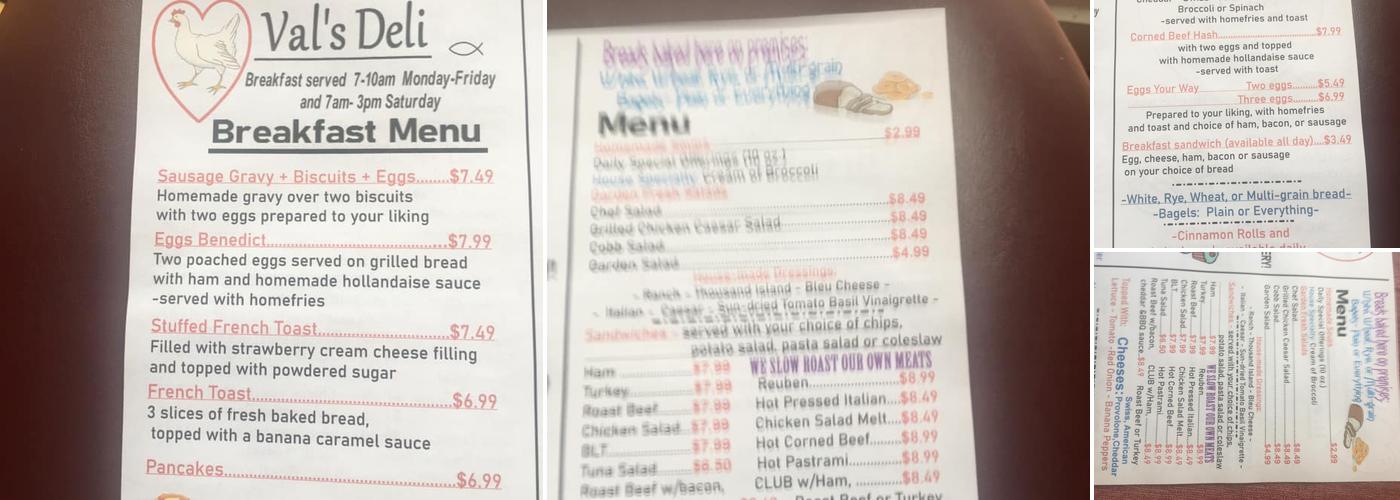 Val's Deli Menu