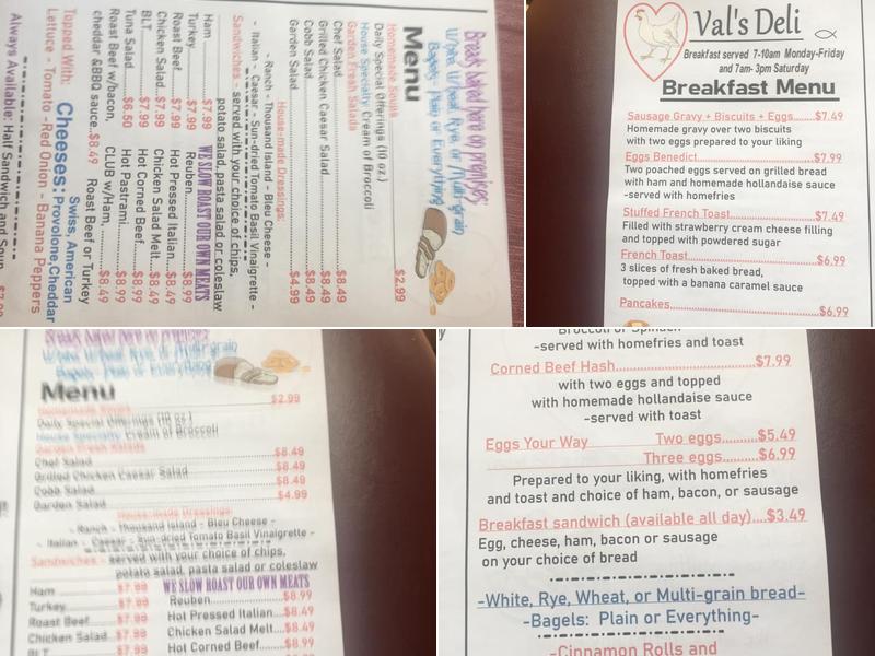 Val's Deli Menu