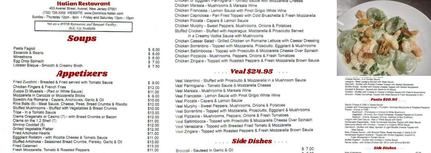 Dominic's Italian Restaurant BYOB Menu