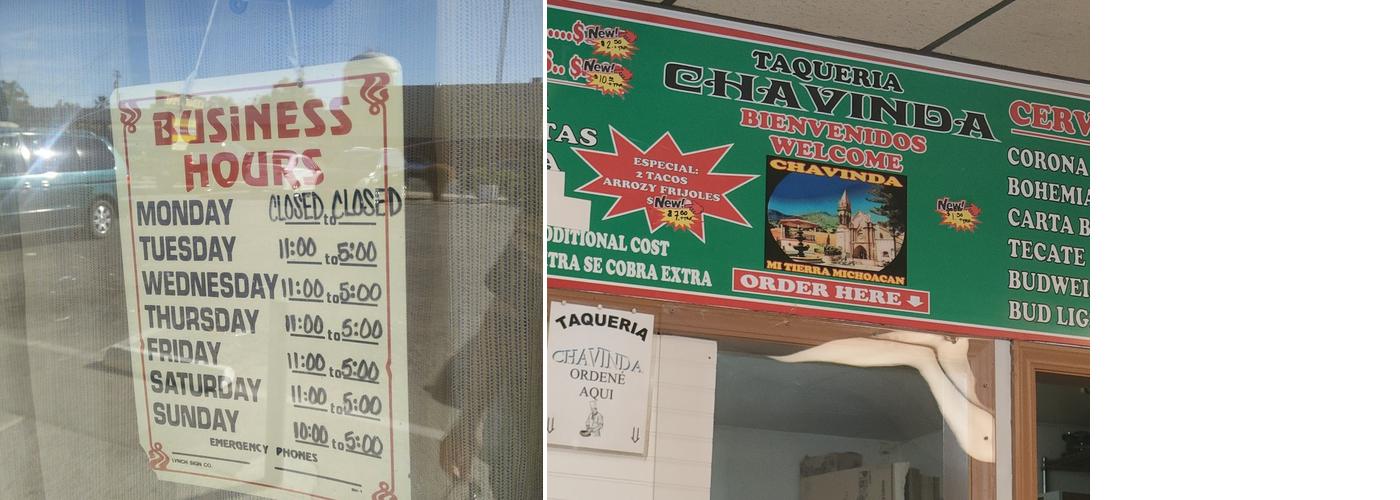 Chavinda Taqueria Menu