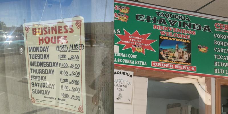 Chavinda Taqueria Menu