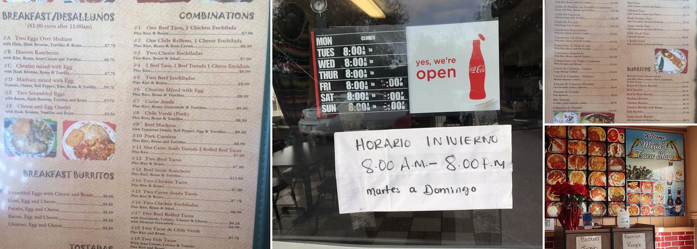 Mejia Taco Shop Menu