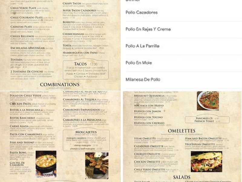 Cazadores Bar & Grill Menu